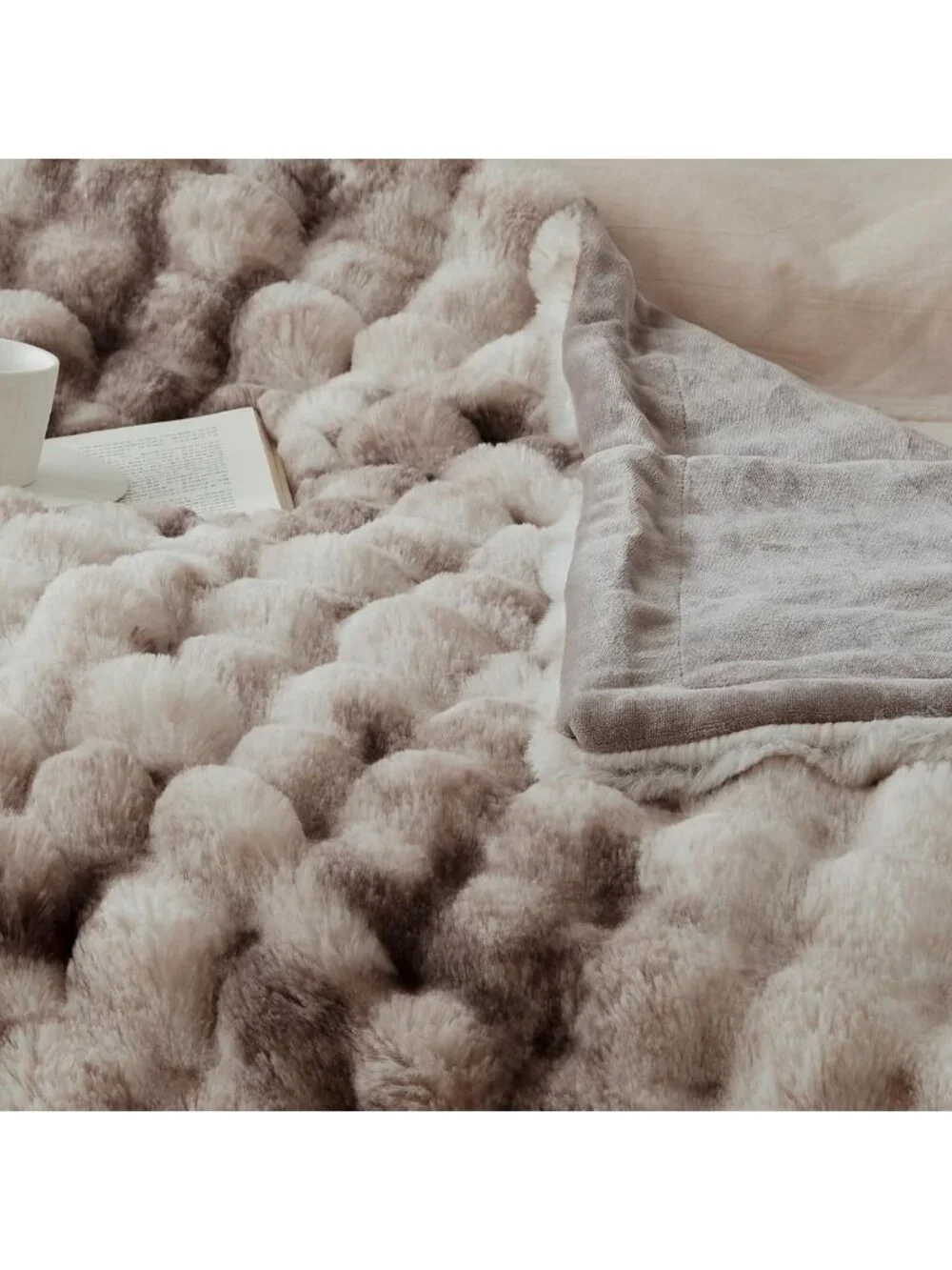 Cozy Soft Bubble Faux Fur Throw Blanket, 60